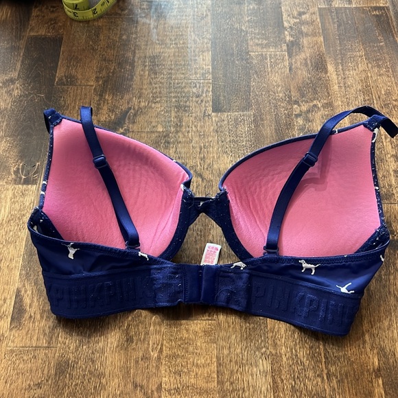 VICTORIA’S SECRET PINK Wear Everywhere Push Up Bra Navy Logo Dog Size 34C - Picture 2 of 8